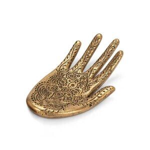 Gold Engraved Hand Jewelry Dish - Vintage Style Trinket Holder (Right)